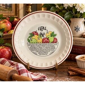 Vintage Hankook Apple Pie Recipe Ceramic Pie Plate Korea 10.5" Baking Dish